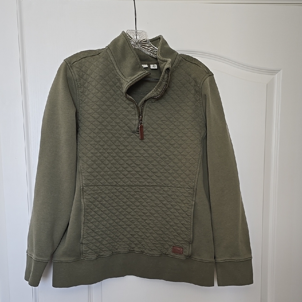 L.L. Bean Large Olive Green Quilted Quarter Zip Pullover